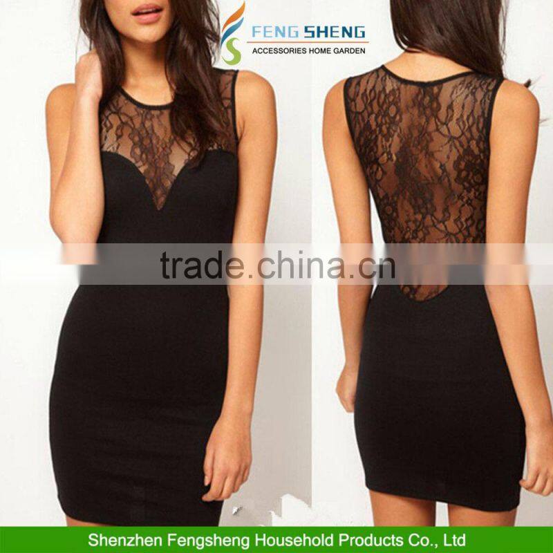 Women Sexy Elegant Black Sleeveless Lace Short Evening Dress