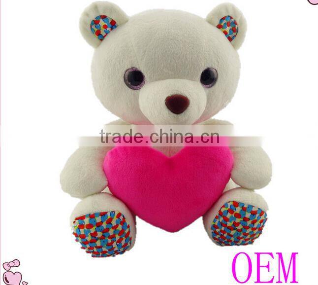 White stuffed plush teddy bear toy for valentine, Plush teddy bear with red heart