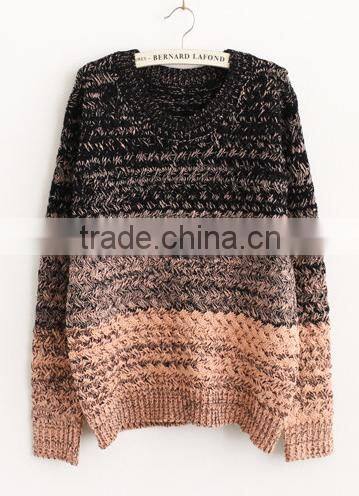 Gradual blending loose round neck sweater hedging women pullover