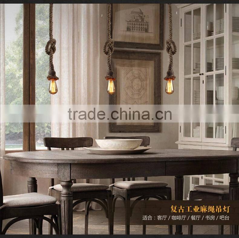Retro DIY Art Hemp Rope Pendant Light 200cm Creative Art Chandelier Dining Room LED Droplight