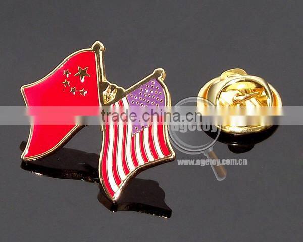 Acrylic Plastic Box Packing China And The United States National Flags Customized Enamel Metal Pin Badge