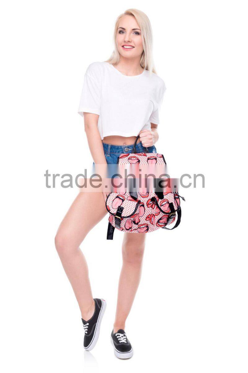 2016 3d printed lips dot tongue Vintage Canvas Rucksacks Cute School Satchel Rucksack Backpack Campus Bag