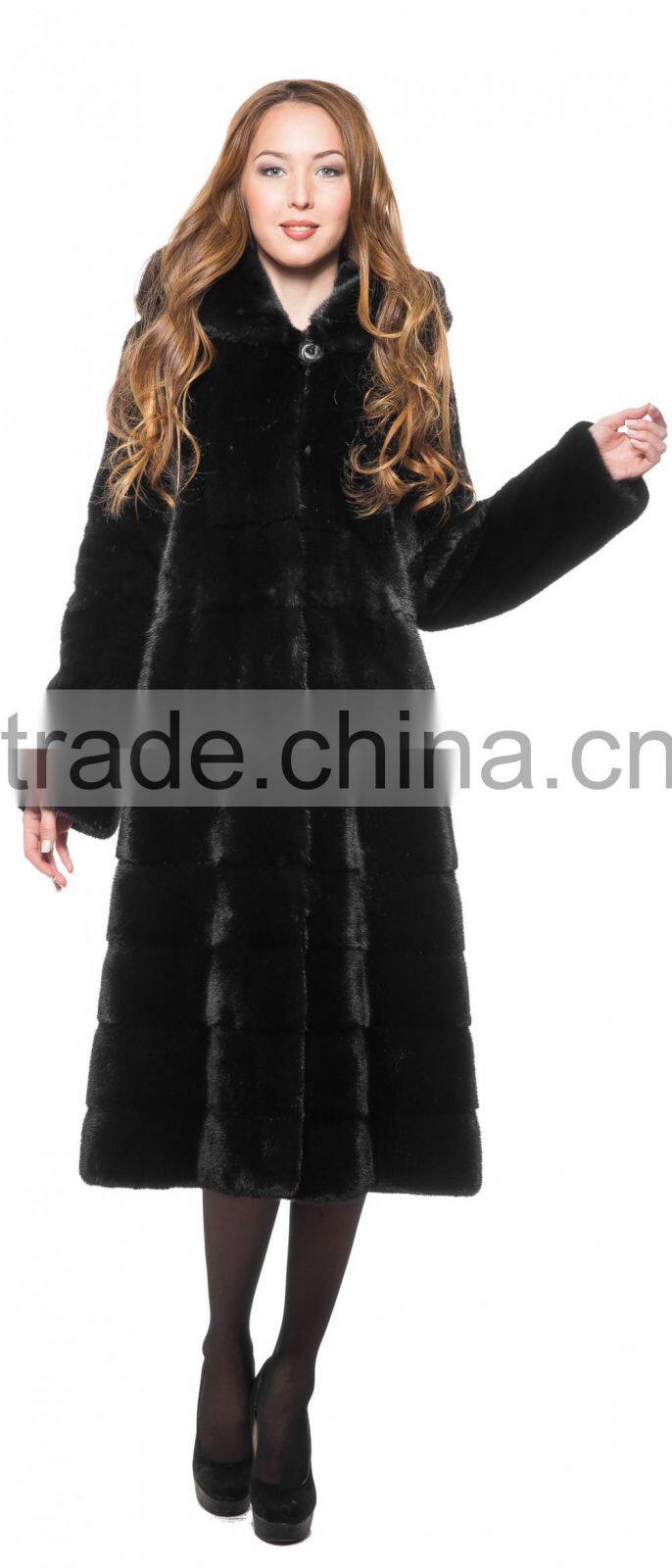 emk1456 real natural mink fur coat with hood black knee-length