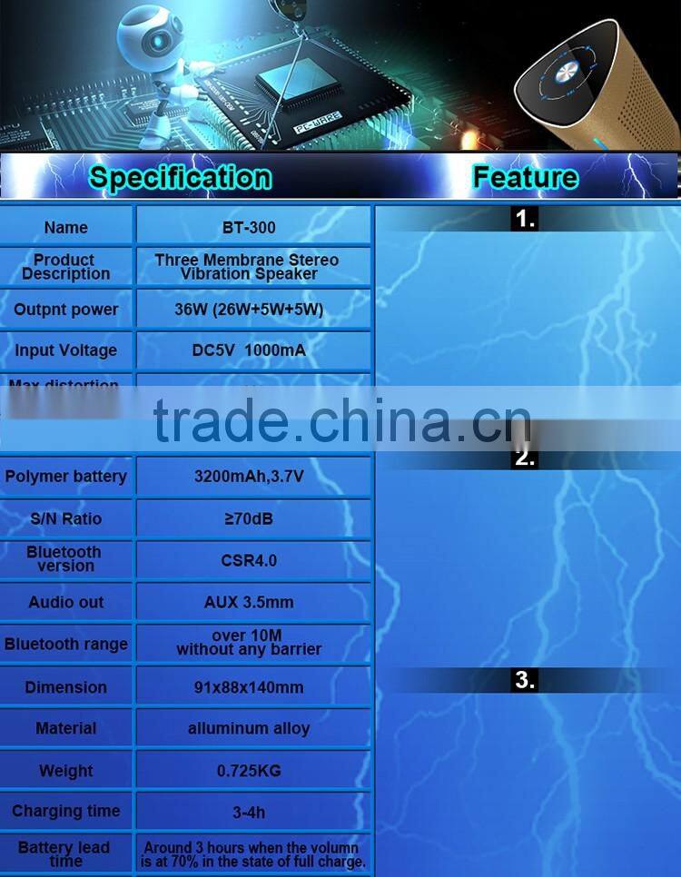 2016 new product alluminum alloy hifi bluetooth vibration speaker with adjustable touch penal