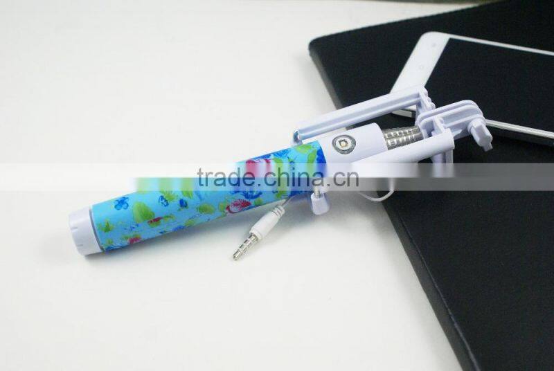 Monopod Cable Wired Selfie Stick Sefie for mobile phone camera antiskid pattern monopod