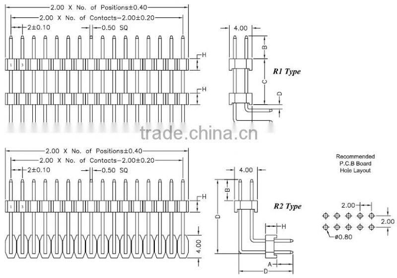 Pitch: 2.00mm Pin header Dual Row Right Angle Dip Type electrical connector