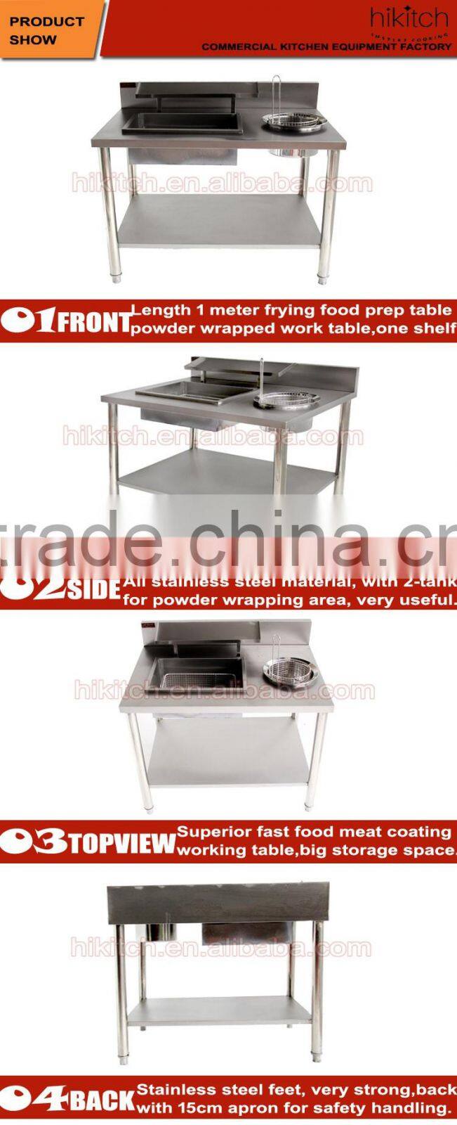 Commercial stainless steel meat wrapping powder table chicken breading table