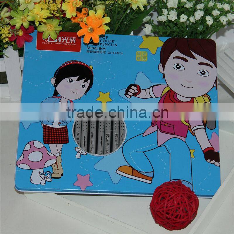2014 new products wooden color pencil with end dip/ sliver printed color pencil /color pencil in tin box