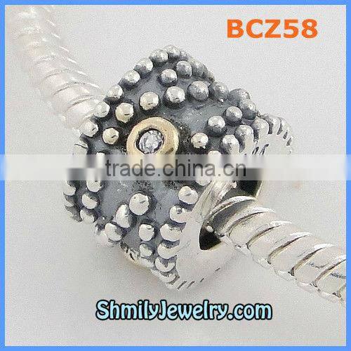 Wholesale Silver Spacer Charm Beads With Purple CZ Crystals BCZ55