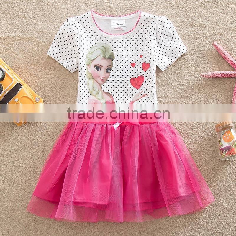 (S5081) 2-6Y Neat children clothes baby girls casual dresses 100% cotton girls dress children princess elsa kids dresses