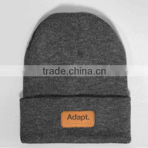 Acrylic Beanie long with leather patch