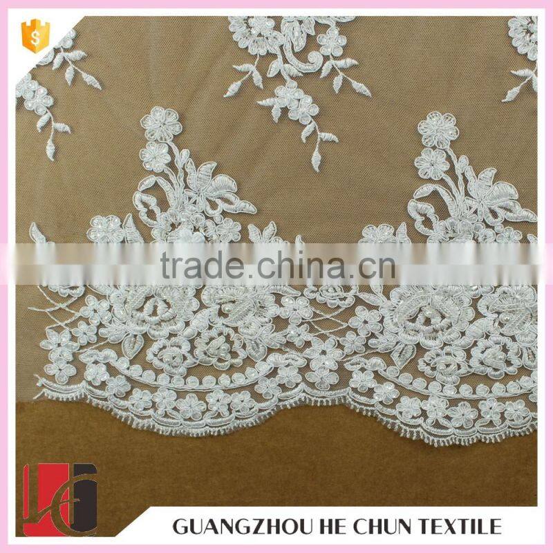 HC-6317-1 Hechun International Shopping Pure White Chiffon Flower African Handcut Bridal Lace Fabric