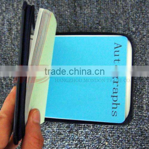 Navy Blue Zipper Closed Leatherette Autograph Book with Golden Stamping