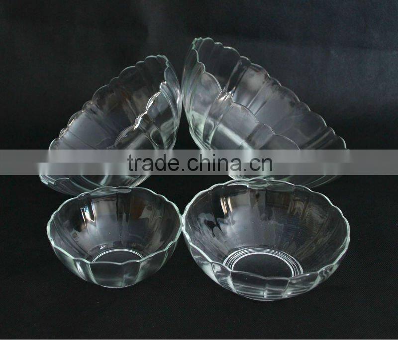 Flower shaped round clear glass salad fruit bowl set