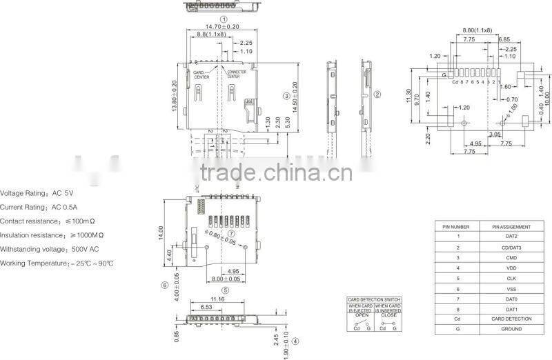mini flash memory card connector TF01A