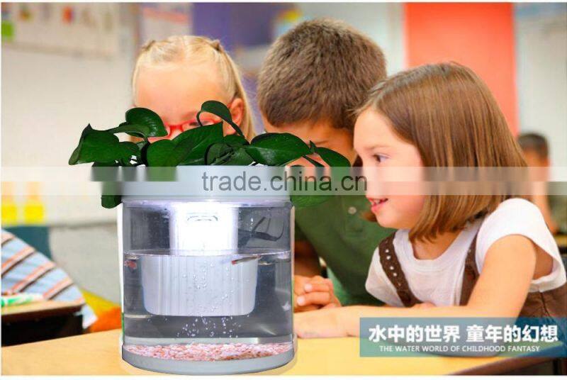 High quality mini RGB LED light fish tank acrylic aquarium round plastic fish tank