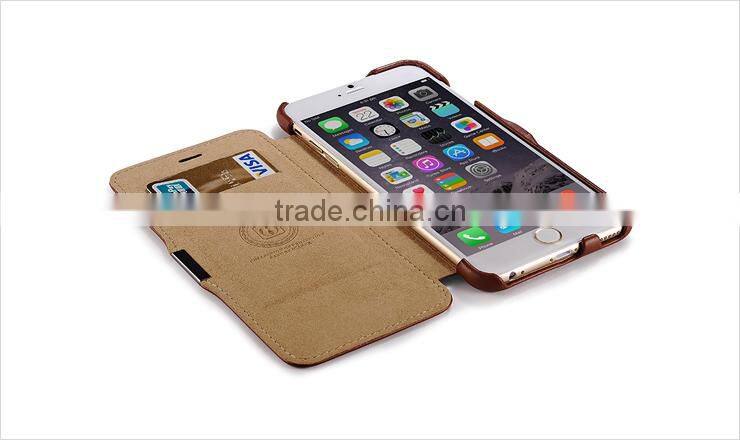 icarer vintage leather case for iPhone6 plus,genuine leather wallet case with stand function