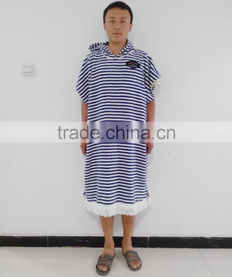 100% cotton terry cloth STRIPES woven surf poncho beach towel for men