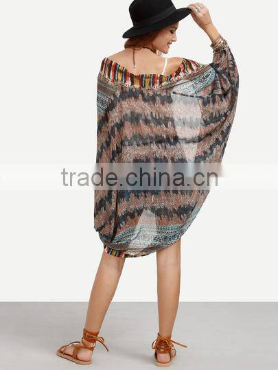 Kimonos latest fashion design women clothing Multicolor Vintage Print Tie-dye Trim Kimono