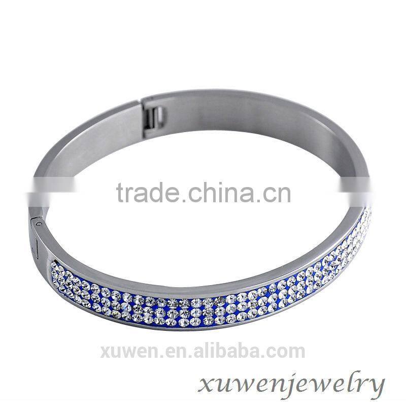 fashion thick blue stone stainless steel crystal metal bangle