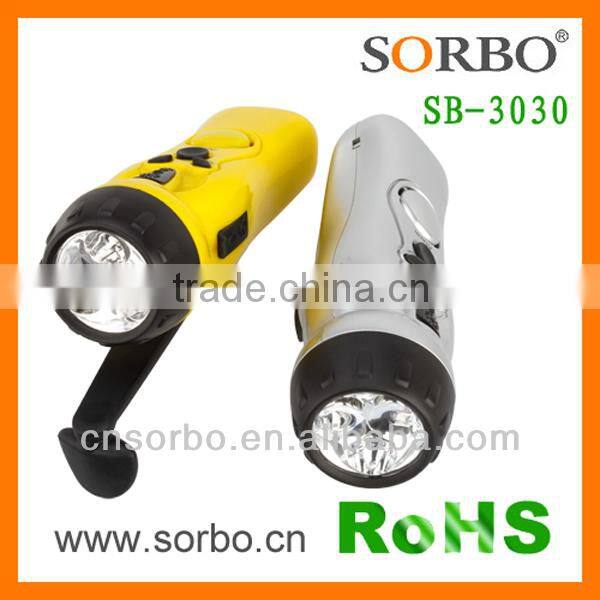 2016 Fashion Newest Style Unique Design Super Bright White LED Solar Flashlight with Hand Crank