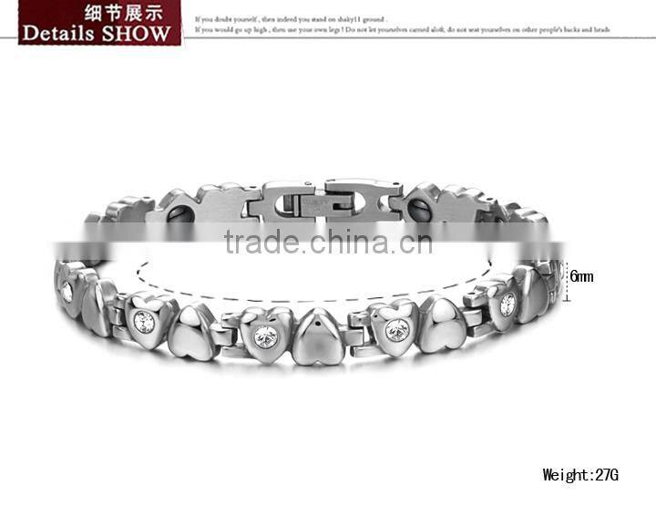 KSTONE 2015 316L Stainless Steel cz diamond magnetic heart shape bracelet for women