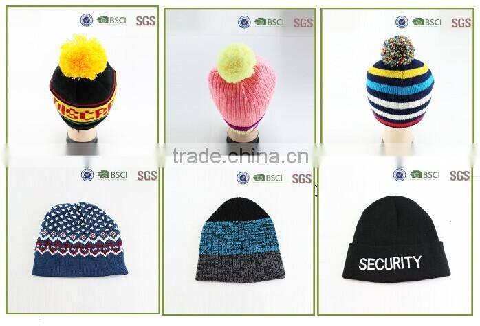 Free sample custom pom pom beanie hats wholesale with faux fur pom