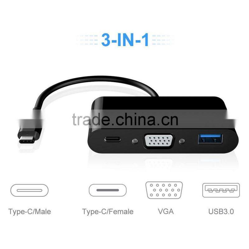 2016 wholesale USB-C USB 3.1 Type C to VGA Projector & USB OTG & USB-C Female Charger Adapter for 12" New Mac book