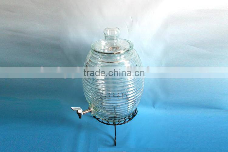12L stripe round body beverage glass dispenser with wheel