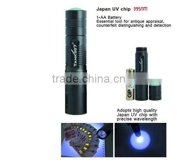 395nm 1W UV LED Flashlight for leak detect or money checking