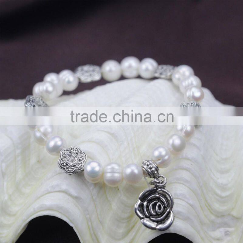 7mm A grade elastic potato beautiful natural flower girl pearl bracelet