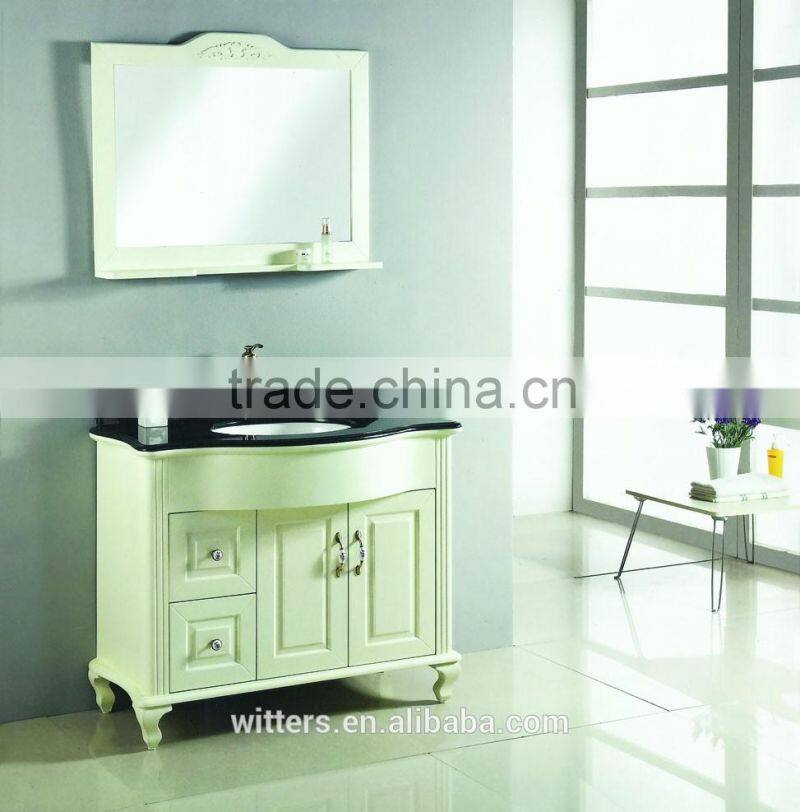 Classico bathroom vanity with black marble with rounded front in white WTS137