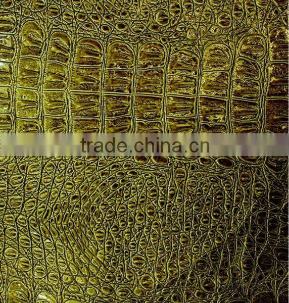 Pressure crocodile grain pu synthetic leather for bags,sofa,furniture