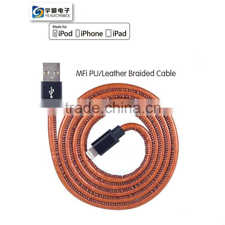2016 YUSH MFI leather cable for iPhone with stitch covered
