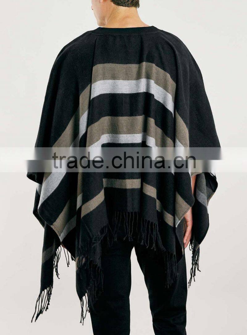 fashion mens acrylic cashmere feel poncho shawl