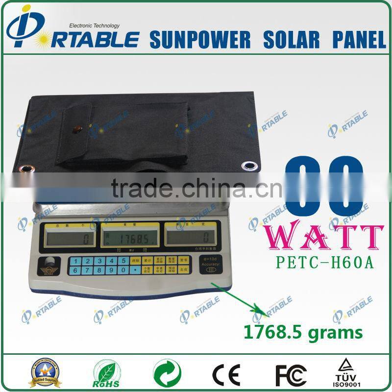 23.5% efficiency Sunpower solar cell 60W sunpower portable solar charger