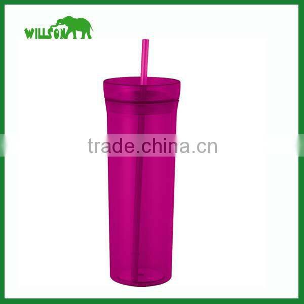 2016 Custom Items Double Wall Coke Cup Plastic Coffee Advertising Mug with Straw & Cap used on Beach