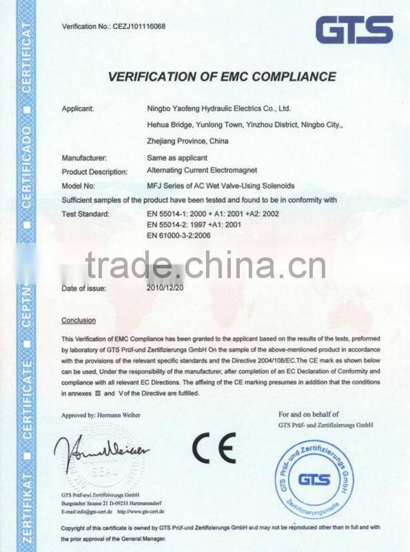 Hydraulic wet-pin type solenoid 220v ac