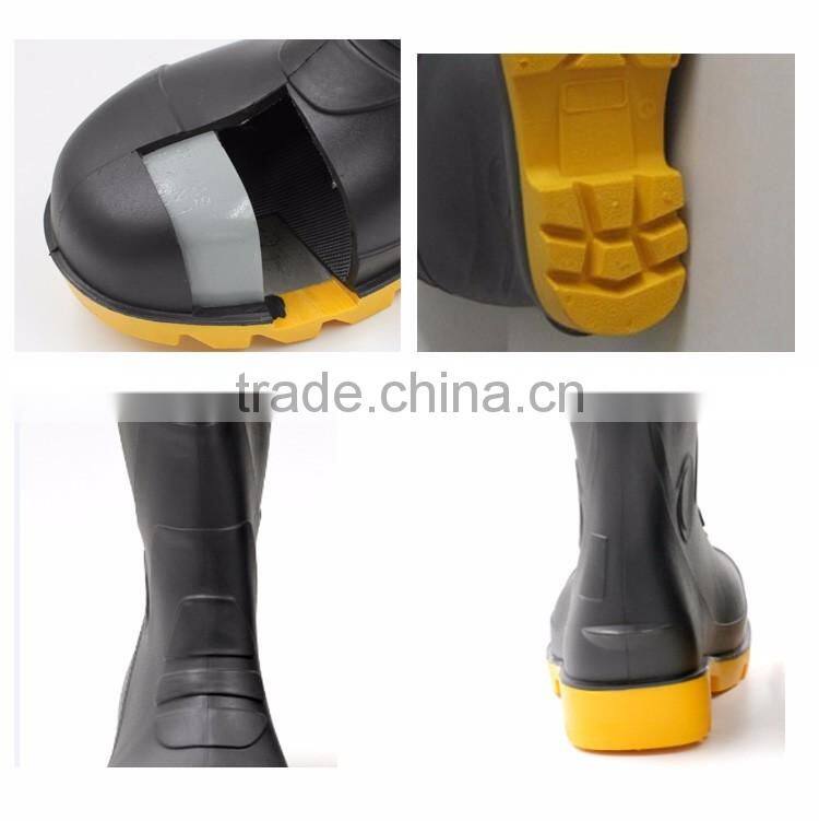 Acid Resistant Black Industrial Steel Toe PVC Safety Rain Boots