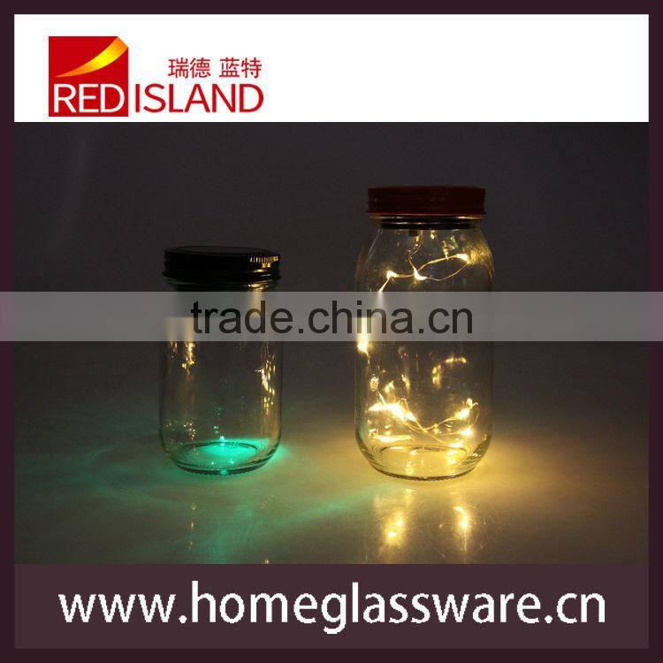 400ML luminous glass mason jar with metal lid