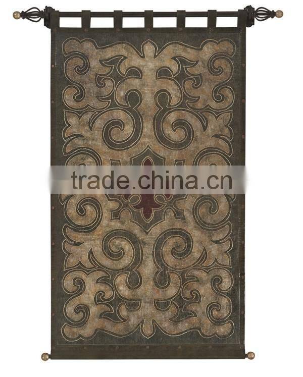 Retro Decorative Leather Wall Painting, Luxury Floral Painted Wooden Hanging Wall Picture, Classical Drawing Hanging Wall Art