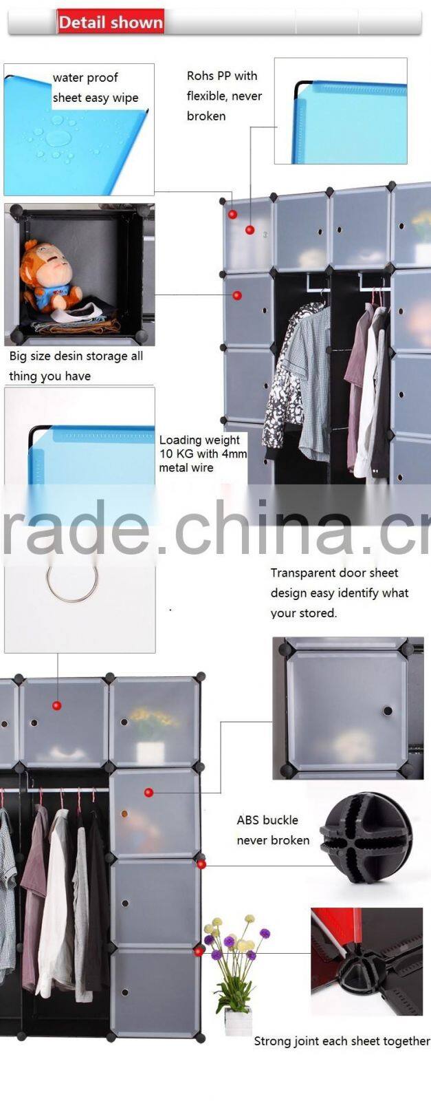 DIY Plastic Bookshelf Closet Wardrobe Cabinet Bathroom Shelf Shoe Rack