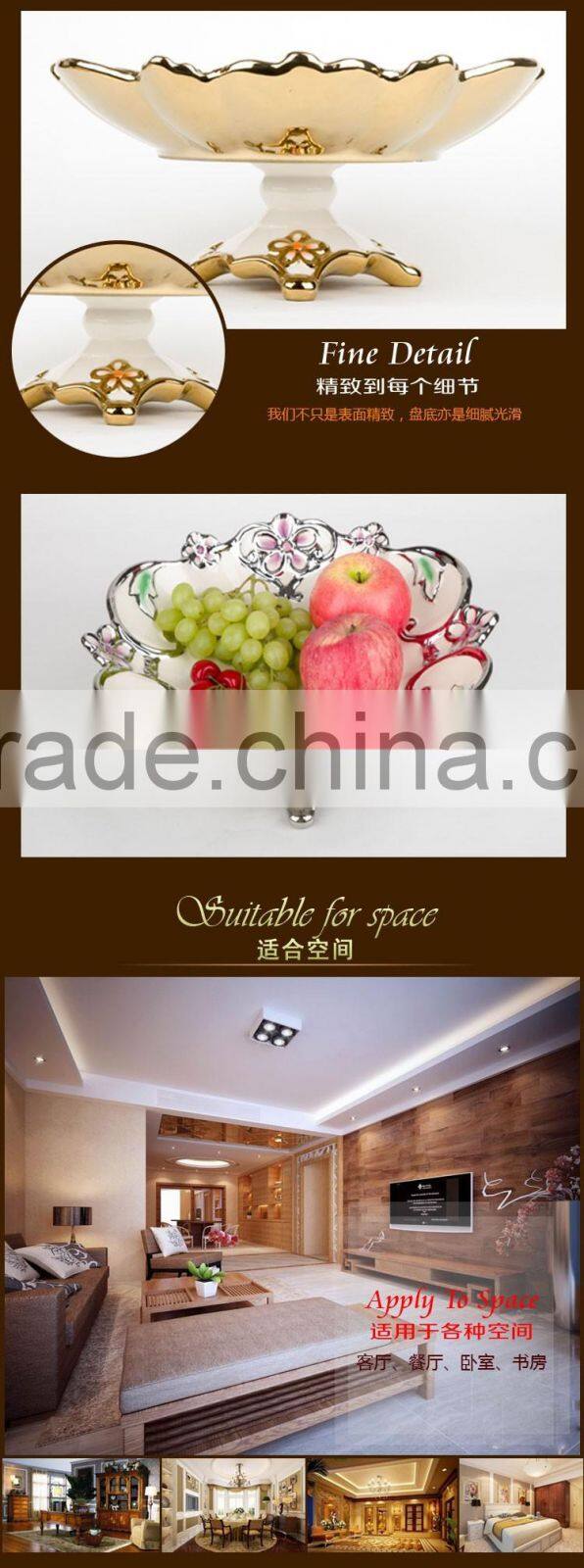 2016 Hot Sale European porcelain morden fruit plate golden electroplating
