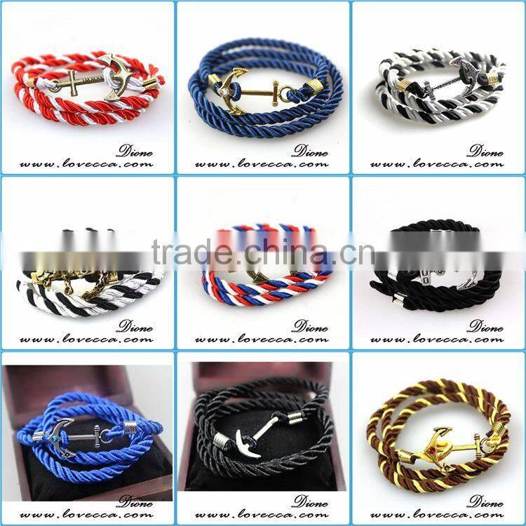Fashion Jewelry Wholesale Leather Steel Anchor Hook Bracelet men ,Custom Jewelry Leather Nautical Bracelet
