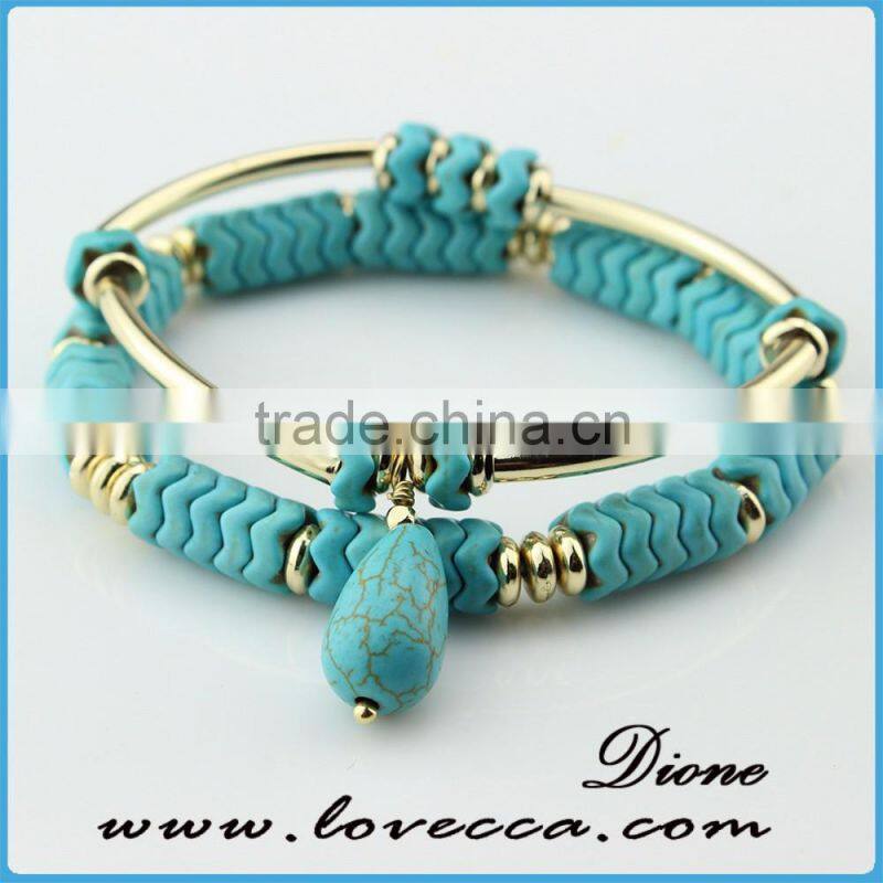 High Quality Fashion Bohemian Artificial Semi-precious Stones Turquoise Bracelet