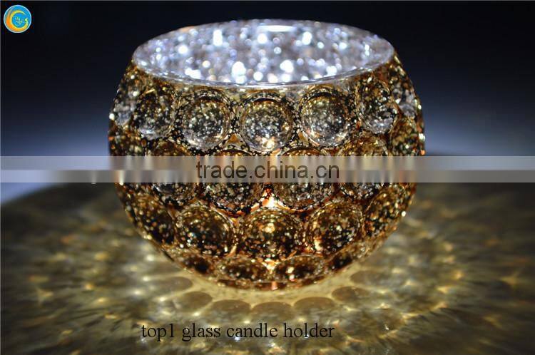 Elliptical votive Broken silver plating glass candle holder