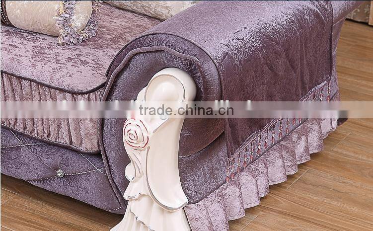 M868 Home Use High Class Living Room Furniture European Classical Wooden Fabric Sofa with Lounge Chaise