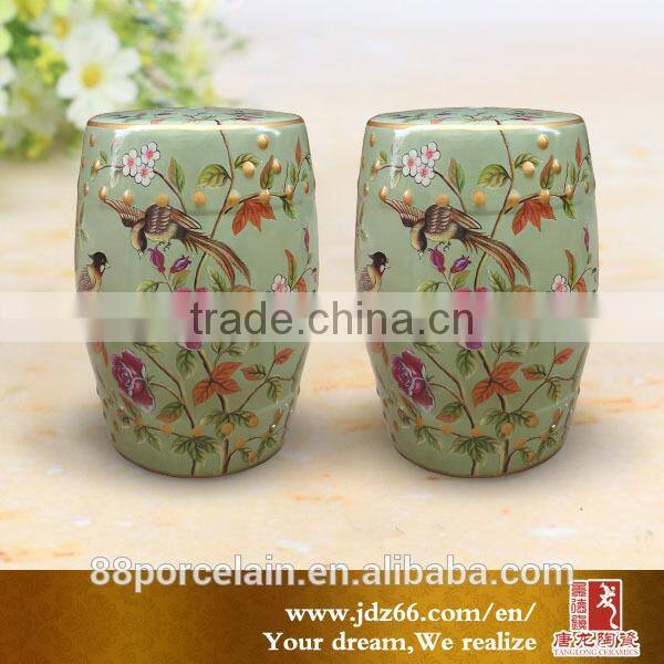 Fancy color glazed birds and flowers ceramic garden short stools for sale made in Jingdezhen