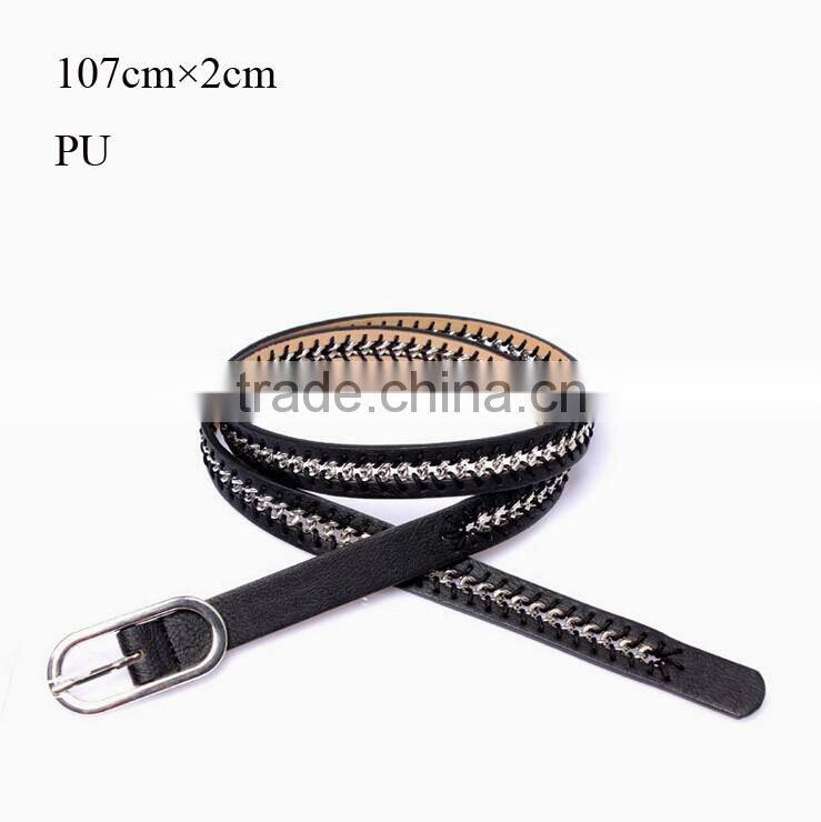 Wholesale fashion chain decorated sex women lady thin PU waist belt