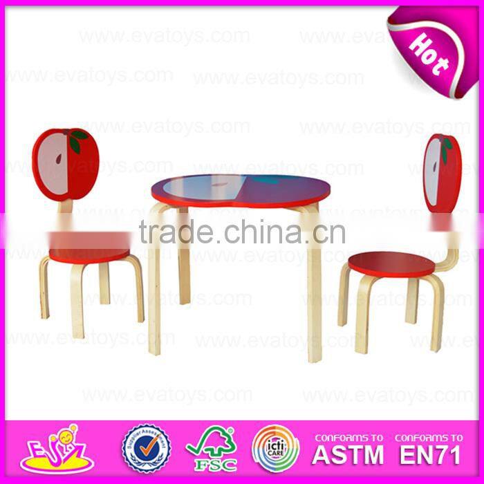 2015 Solid wood kids table and chairs for preschool,children wooden table and chair,Apple design wooden toy table chairs WO8G142